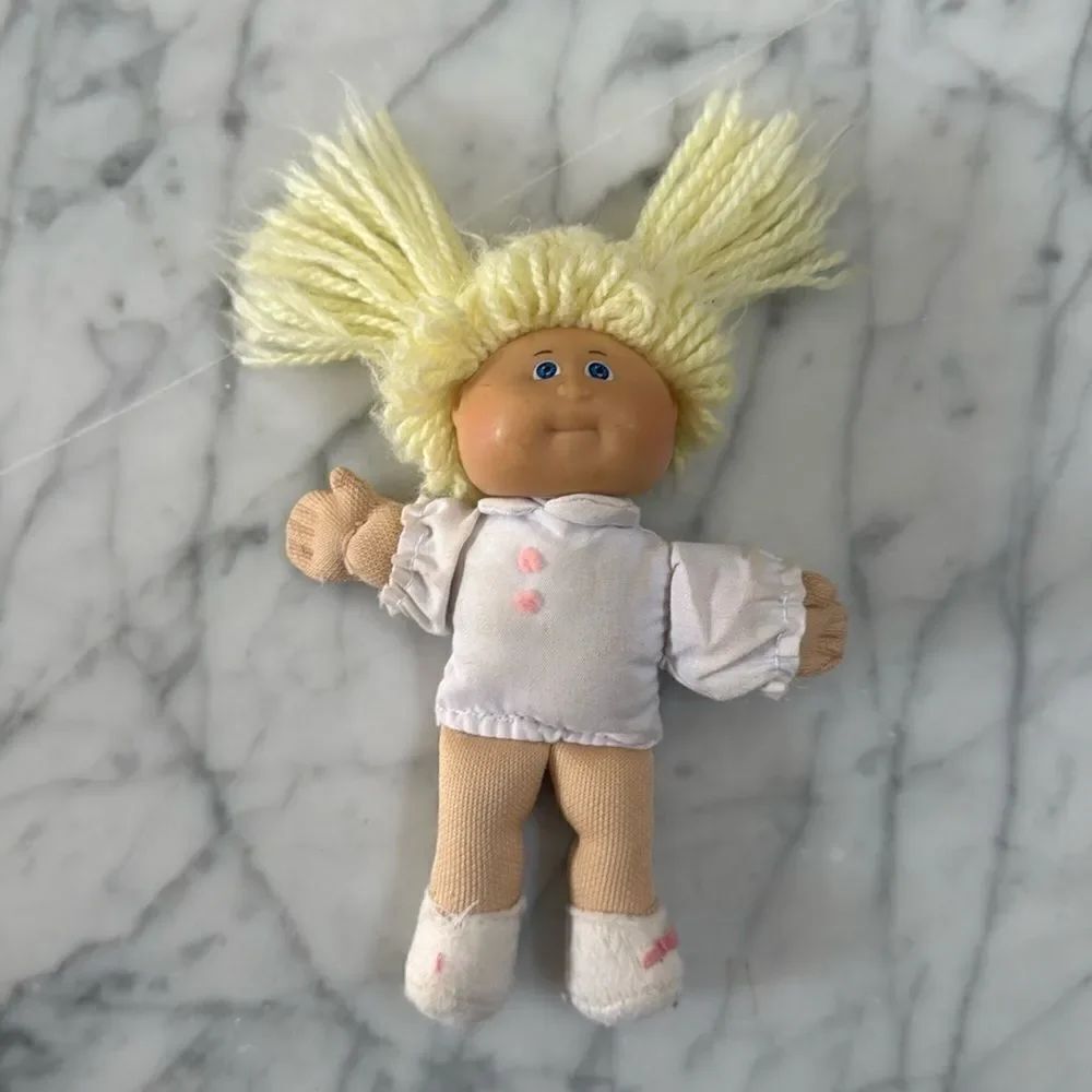 Cabbage Patch Doll Mini 5" Blonde Yarn Hair Hard Plastic Face, Stuffed Body